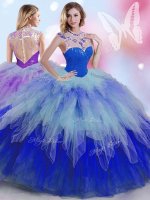 Floor Length Multi-color Sweet 16 Quinceanera Dress Tulle Sleeveless Beading and Ruffles