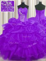 Pick Ups Ruffled Floor Length Purple Quinceanera Dress Strapless Sleeveless Lace Up