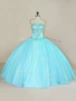 Custom Fit Floor Length Ball Gowns Sleeveless Aqua Blue Sweet 16 Dresses Lace Up