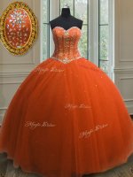 Sleeveless Floor Length Beading and Sequins Lace Up Sweet 16 Dress with Orange Red