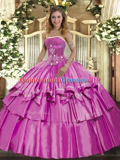 Lilac Lace Up 15 Quinceanera Dress Beading and Ruffled Layers Sleeveless Floor Length - Click Image to Close