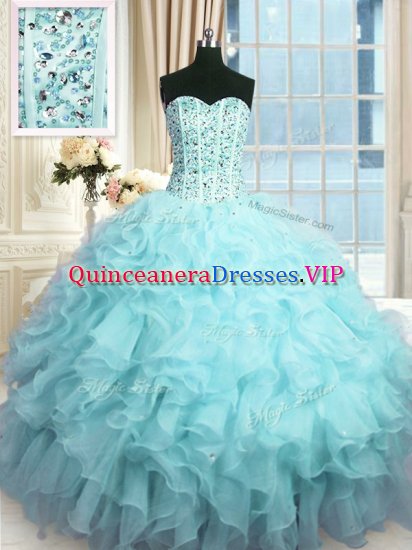 Captivating Beading and Ruffles and Sequins Sweet 16 Dress Baby Blue Lace Up Sleeveless Floor Length - Click Image to Close