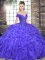 Off The Shoulder Sleeveless Ball Gown Prom Dress Floor Length Beading and Ruffles Lavender Organza