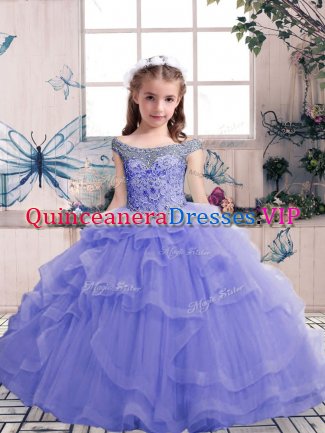 Ball Gowns Little Girl Pageant Dress Lavender Scoop Tulle Sleeveless Floor Length Lace Up