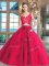 Popular Red Tulle Zipper Sweet 16 Dresses Sleeveless Floor Length Lace and Appliques