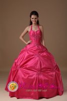Hot Pink Halter Quinceanera Dress Beading and Pick-ups For Exclusive Sweetheart In Dunkeld Tayside