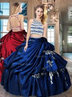 Noble Pick Ups Scoop Sleeveless Backless Quinceanera Gowns Royal Blue Taffeta(SKU SXQD040BIZ)