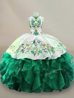 Lovely Dark Green Organza Lace Up Vestidos de Quinceanera Sleeveless Floor Length Embroidery