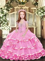 Nice Beading and Ruffled Layers Kids Formal Wear Lilac Lace Up Sleeveless Floor Length(SKU PAG1086-2BIZ)