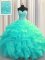 Visible Boning Sweetheart Sleeveless Lace Up Quince Ball Gowns Aqua Blue Organza
