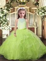 Excellent Yellow Green Sleeveless Floor Length Ruffles Backless Child Pageant Dress