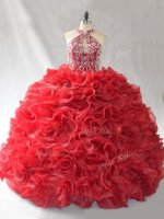 Hot Sale Red Sleeveless Brush Train Beading and Ruffles Sweet 16 Dress