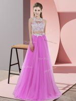 Lilac Halter Top Neckline Lace Dama Dress Sleeveless Zipper