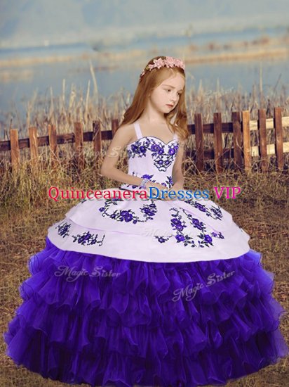 Floor Length Purple Little Girls Pageant Dress Straps Sleeveless Lace Up - Click Image to Close