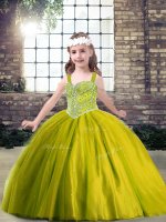 Hot Sale Straps Sleeveless Tulle Kids Pageant Dress Beading Lace Up