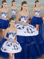 Exceptional Sleeveless Floor Length Embroidery and Bowknot Lace Up 15 Quinceanera Dress with Royal Blue