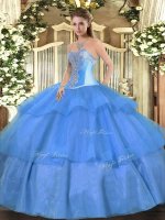 Captivating Baby Blue Sleeveless Tulle Lace Up Sweet 16 Quinceanera Dress for Military Ball and Sweet 16 and Quinceanera