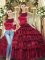 Delicate Wine Red Two Pieces Organza Scoop Sleeveless Ruffled Layers Floor Length Lace Up 15 Quinceanera Dress