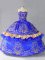 Low Price Royal Blue Lace Up Sweetheart Embroidery and Bowknot Sweet 16 Dresses Satin and Organza Sleeveless