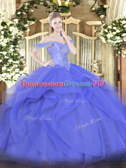 Fantastic Sleeveless Tulle Floor Length Lace Up Sweet 16 Quinceanera Dress in Blue with Beading and Ruffles - Click Image to Close