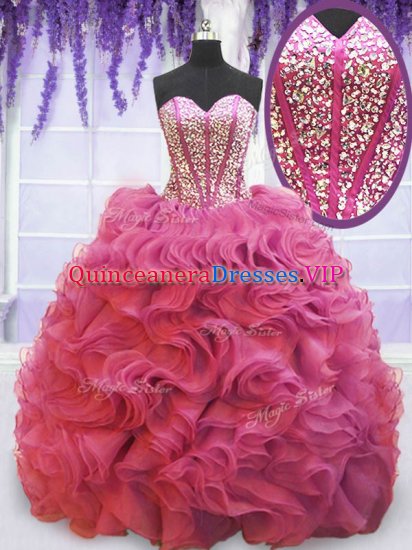 Beautiful Pink 15th Birthday Dress Sweetheart Sleeveless Sweep Train Lace Up - Click Image to Close