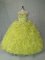 Fancy Brush Train Ball Gowns Quinceanera Dress Yellow Green Sweetheart Organza Sleeveless Lace Up