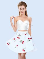 Sleeveless Mini Length Pattern Lace Up Dama Dress with White
