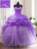 Organza Sleeveless With Train Vestidos de Quinceanera Sweep Train and Beading and Ruffled Layers