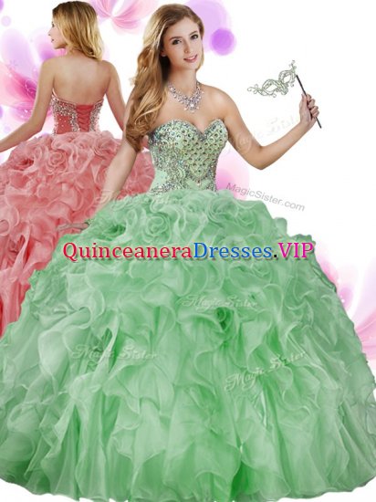 Superior Organza Sweetheart Sleeveless Lace Up Beading and Ruffles 15th Birthday Dress in Green - Click Image to Close