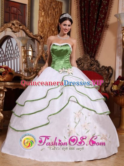 Warsaw Missouri/MO Spring Green and White For Stylish Quinceanera Dress Strapless Organza Embroidery - Click Image to Close