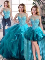 Fitting Aqua Blue Vestidos de Quinceanera Sweet 16 and Quinceanera with Beading and Ruffles Scoop Sleeveless Lace Up(SKU SJQDDT2079007ABIZ)