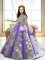 Attractive Satin High-neck Sleeveless Court Train Backless Appliques Kids Formal Wear in Lavender