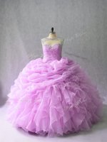 Decent Lilac Sweet 16 Dress Sweet 16 and Quinceanera with Beading and Ruffles Scoop Sleeveless Brush Train Lace Up