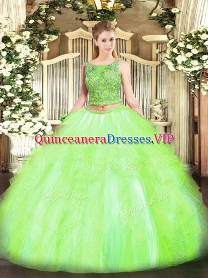 Luxury Yellow Green Sleeveless Tulle Lace Up 15th Birthday Dress for Military Ball and Sweet 16 and Quinceanera - Click Image to Close