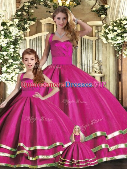 Affordable Fuchsia Sleeveless Floor Length Ruffled Layers Lace Up Quinceanera Dress - Click Image to Close