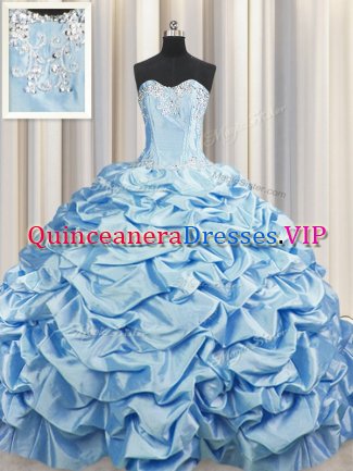 Fitting Brush Train Baby Blue Sweetheart Lace Up Beading and Pick Ups Quinceanera Gowns Sweep Train Sleeveless