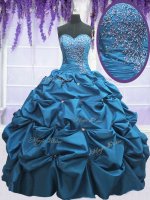 Teal Sweetheart Lace Up Beading and Appliques and Pick Ups Quinceanera Dress Sleeveless