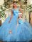 Attractive Baby Blue Sleeveless Floor Length Lace and Ruffles Backless Quinceanera Gowns
