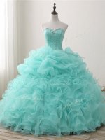 Great Apple Green Sweetheart Neckline Beading and Ruffles and Pick Ups Quinceanera Gowns Sleeveless Lace Up(SKU SWQD196BIZ)