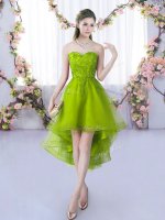 Olive Green Sleeveless Tulle Lace Up Court Dresses for Sweet 16 for Wedding Party