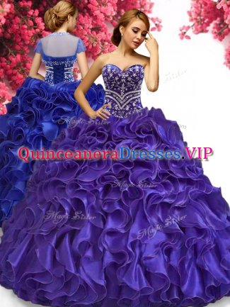 Affordable Floor Length Purple Quinceanera Gowns Sweetheart Sleeveless Lace Up