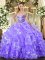Pretty Lavender Sleeveless Floor Length Beading and Ruffled Layers Lace Up Ball Gown Prom Dress