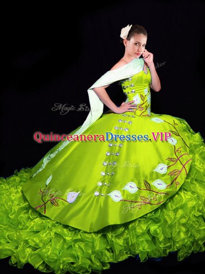 Nice Sweetheart Sleeveless Brush Train Lace Up Military Ball Dresses Yellow Green Organza - Click Image to Close