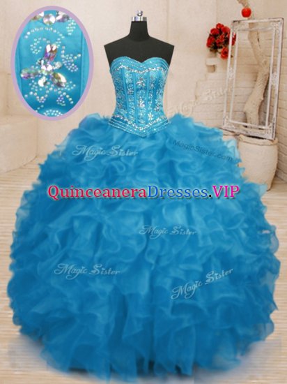 Sleeveless Lace Up Floor Length Beading and Ruffles Quinceanera Gown - Click Image to Close