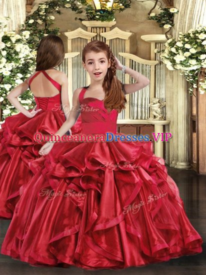 Hot Sale Red Lace Up Pageant Dress Womens Ruffles Sleeveless Floor Length - Click Image to Close