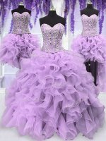 Sexy Four Piece Sequins Ball Gowns Sweet 16 Quinceanera Dress Lavender Sweetheart Organza Sleeveless Floor Length Lace Up(SKU PSSW059KC003-21BIZ)