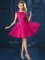 Fuchsia Lace Up Bateau Lace and Belt Vestidos de Damas Tulle Cap Sleeves