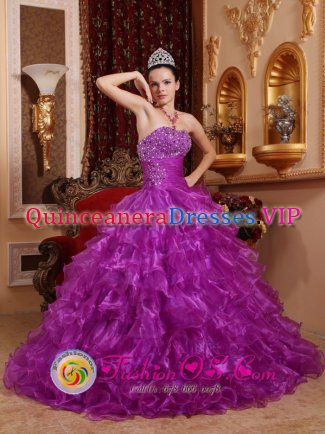 Llano TX Purple For Stylish Christmas Party dress With Organza Beading Decorate Bust and Ruched Bodice