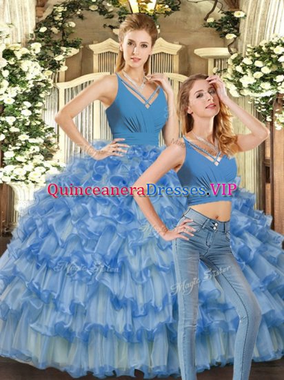 Sleeveless Backless Floor Length Ruffles Quince Ball Gowns - Click Image to Close