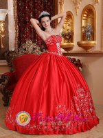 Austin TX Customize Red Embroidery Wholesale Christmas Party Dresses With Strapless Satin(SKU QDZY534y-4BIZ)